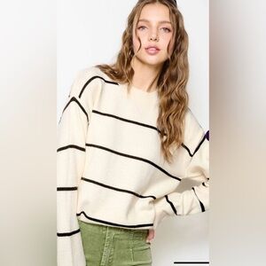 La Miel Loose Fit Striped Long Sleeve Sweater in Powder Size M